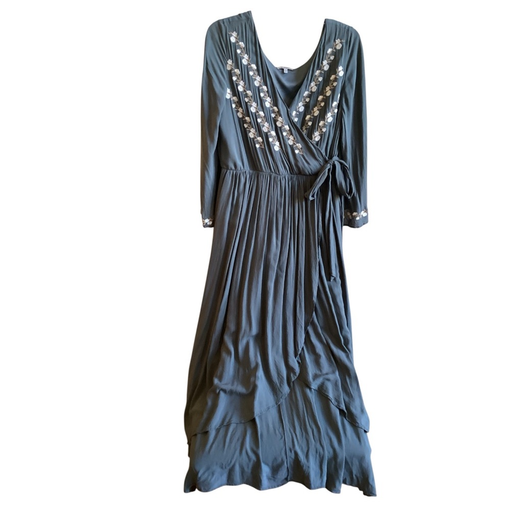 Jodifl Teal Embroidered Wrap Long Gown Dress Misses size L - Picture 4 of 9